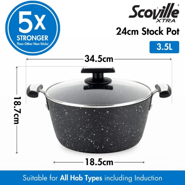 Scoville Xtra Neverstick 24cm Stock Pot with Lid - Deep Non Stick Cooking Pot for All Hobs