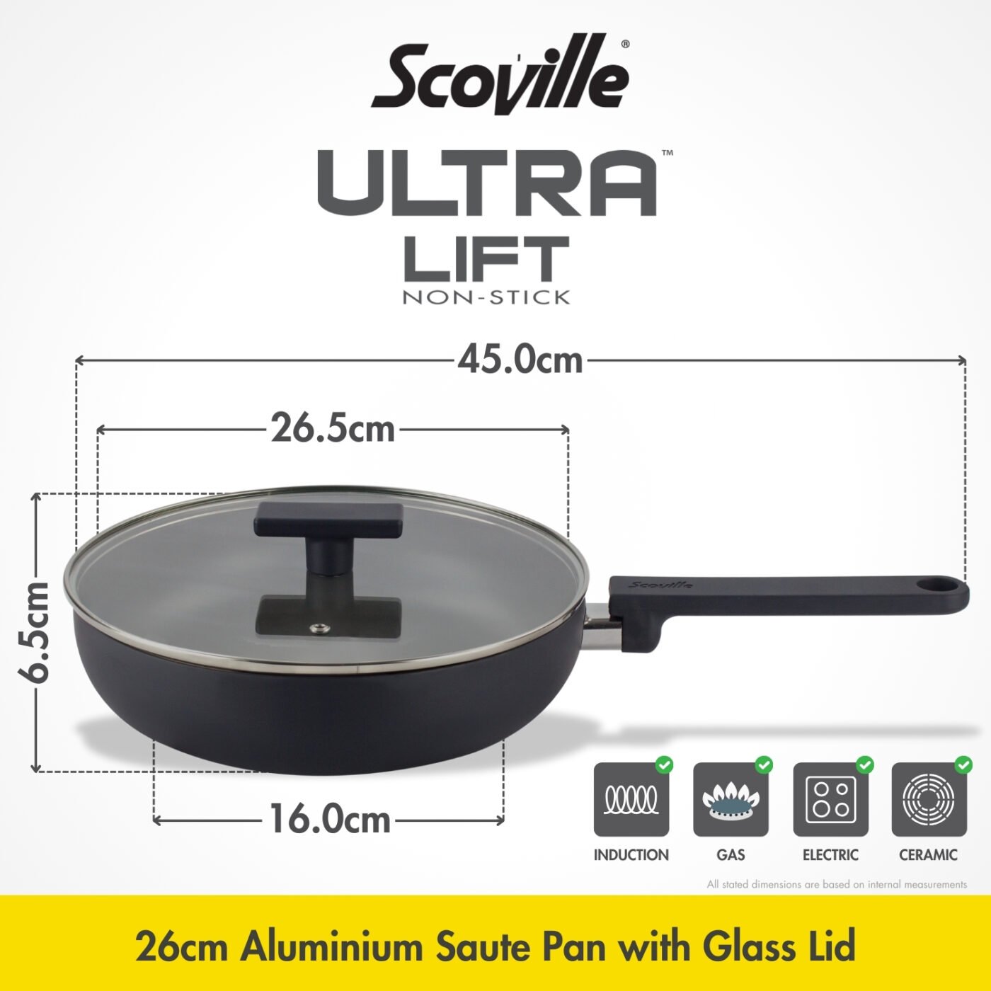 Scoville Ultra Lift 26cm Saute Pan with Lid Diagram